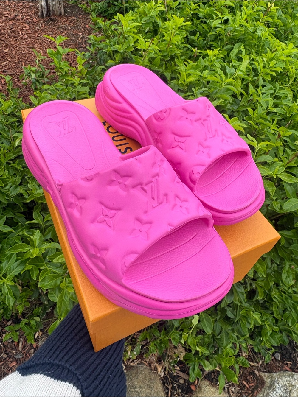 Louis Vuitton Hot Pink Monogram Slide Sandals